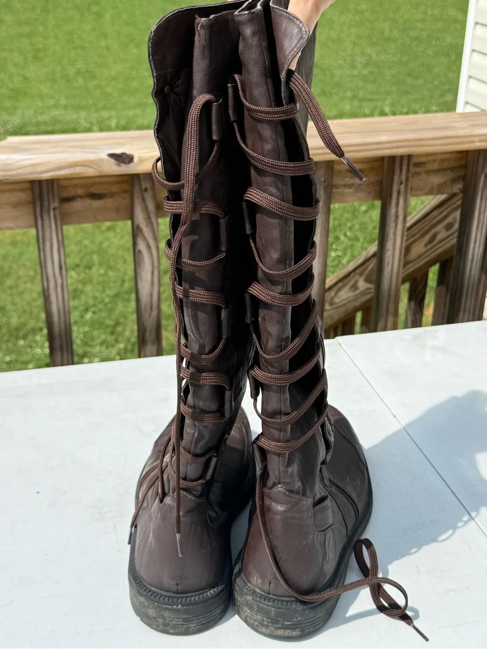 Over-the-Knee Lace-Back Riding Boots in Dark Brown